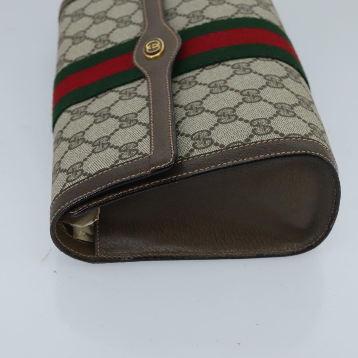 GUCCI GG Supreme Web Sherry Line Clutch Bag PVC Leather Beige Green Red 98712