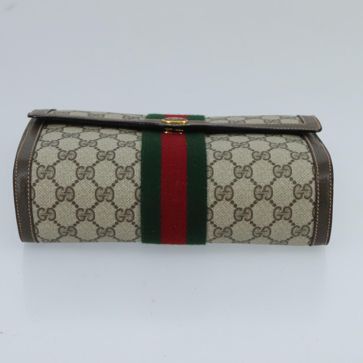 GUCCI GG Supreme Web Sherry Line Clutch Bag PVC Leather Beige Green Red 98712