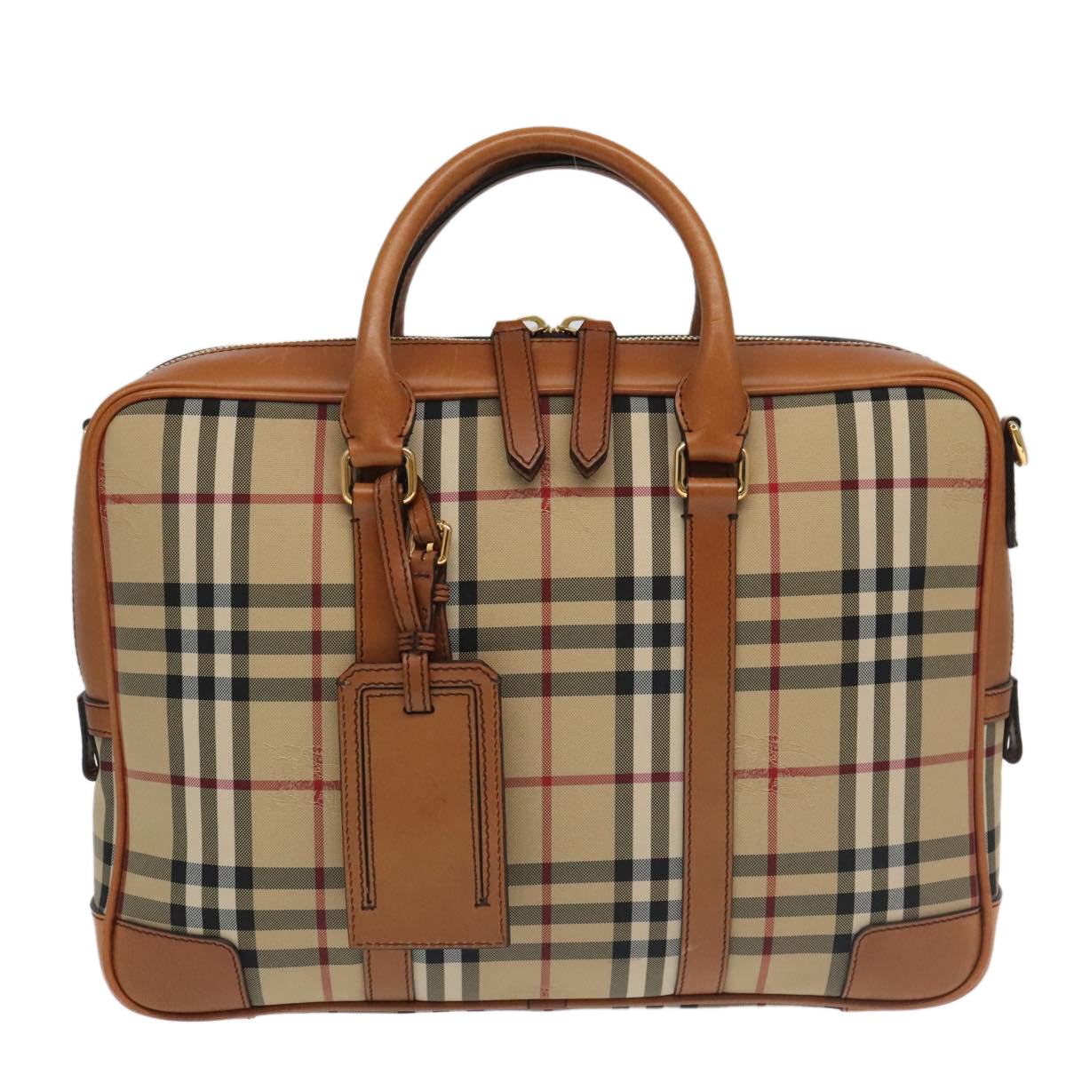 BURBERRY Nova Check Business Bag Nylon 2way Beige Gold Auth 98716