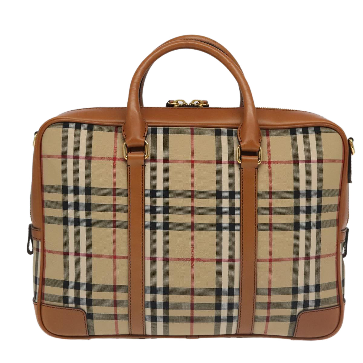 BURBERRY Nova Check Business Bag Nylon 2way Beige Gold Auth 98716 - 0