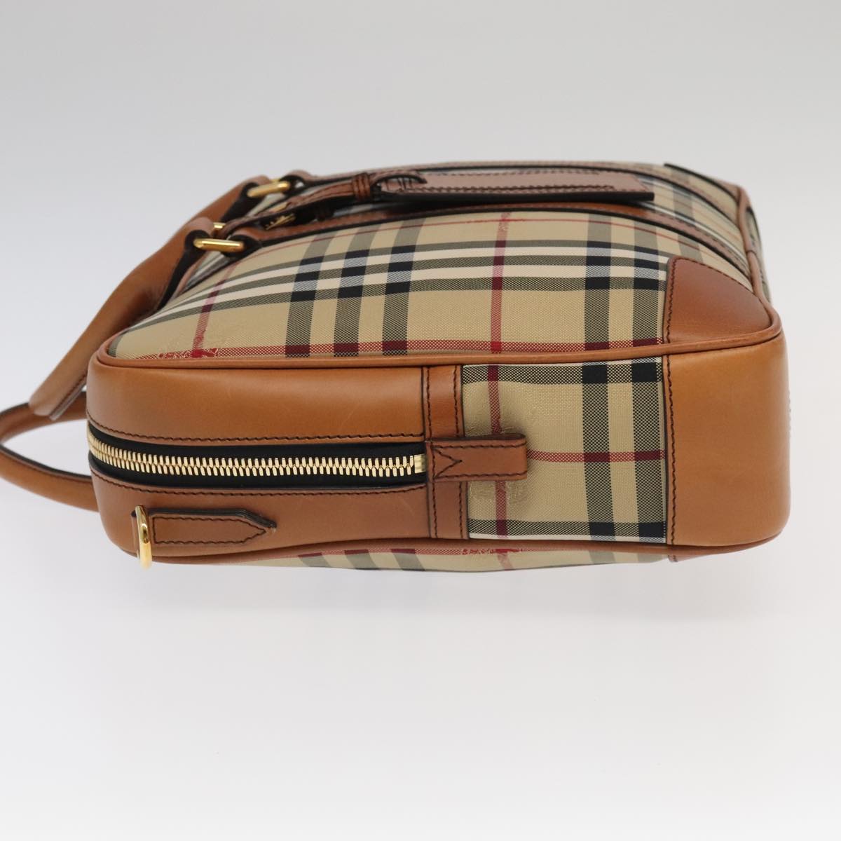 BURBERRY Nova Check Business Bag Nylon 2way Beige Gold Auth 98716