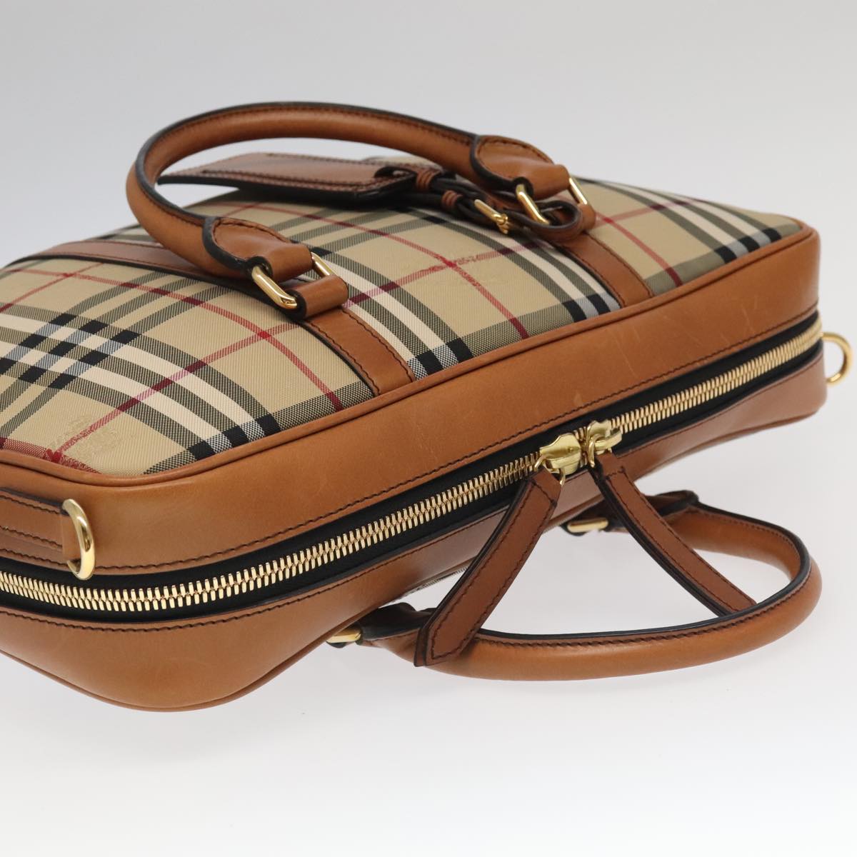 BURBERRY Nova Check Business Bag Nylon 2way Beige Gold Auth 98716