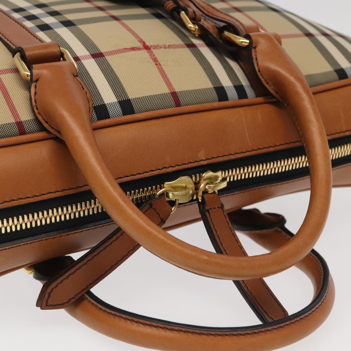 BURBERRY Nova Check Business Bag Nylon 2way Beige Gold Auth 98716