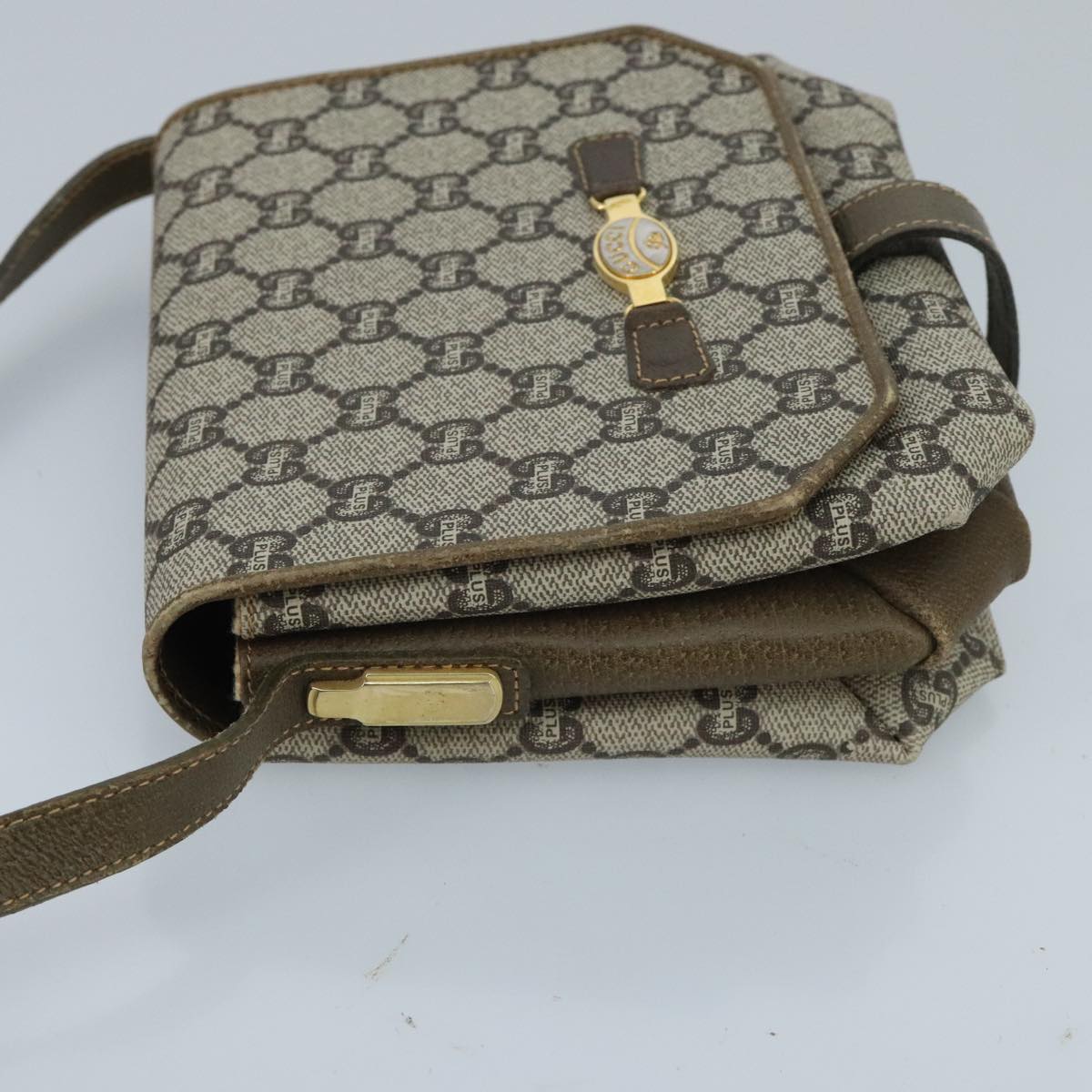 GUCCI Micro GG Canvas Shoulder Bag PVC Leather Beige Auth 98718