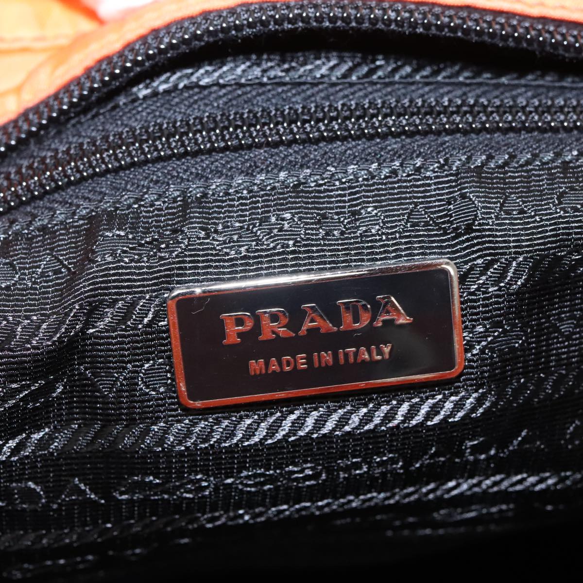 PRADA Tote Bag Nylon 2way Orange Silver Auth 98724