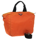 PRADA Tote Bag Nylon 2way Orange Silver Auth 98724-1