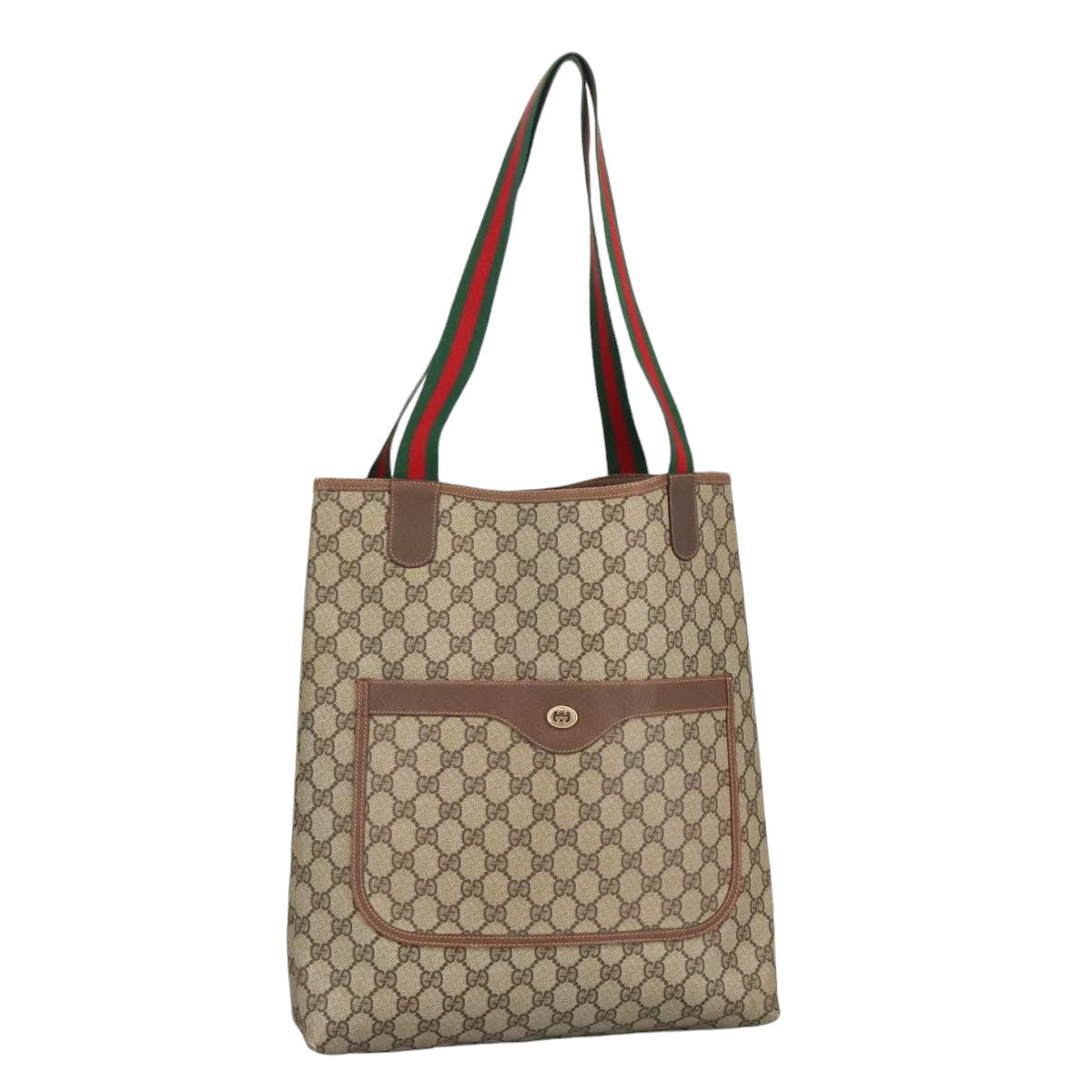 GUCCI GG Supreme Web Sherry Line Tote Bag PVC Beige Gold 89 02 003 Auth 98727