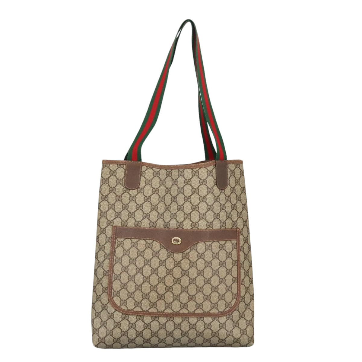 GUCCI GG Supreme Web Sherry Line Tote Bag PVC Beige Gold 89 02 003 Auth 98727 - 0