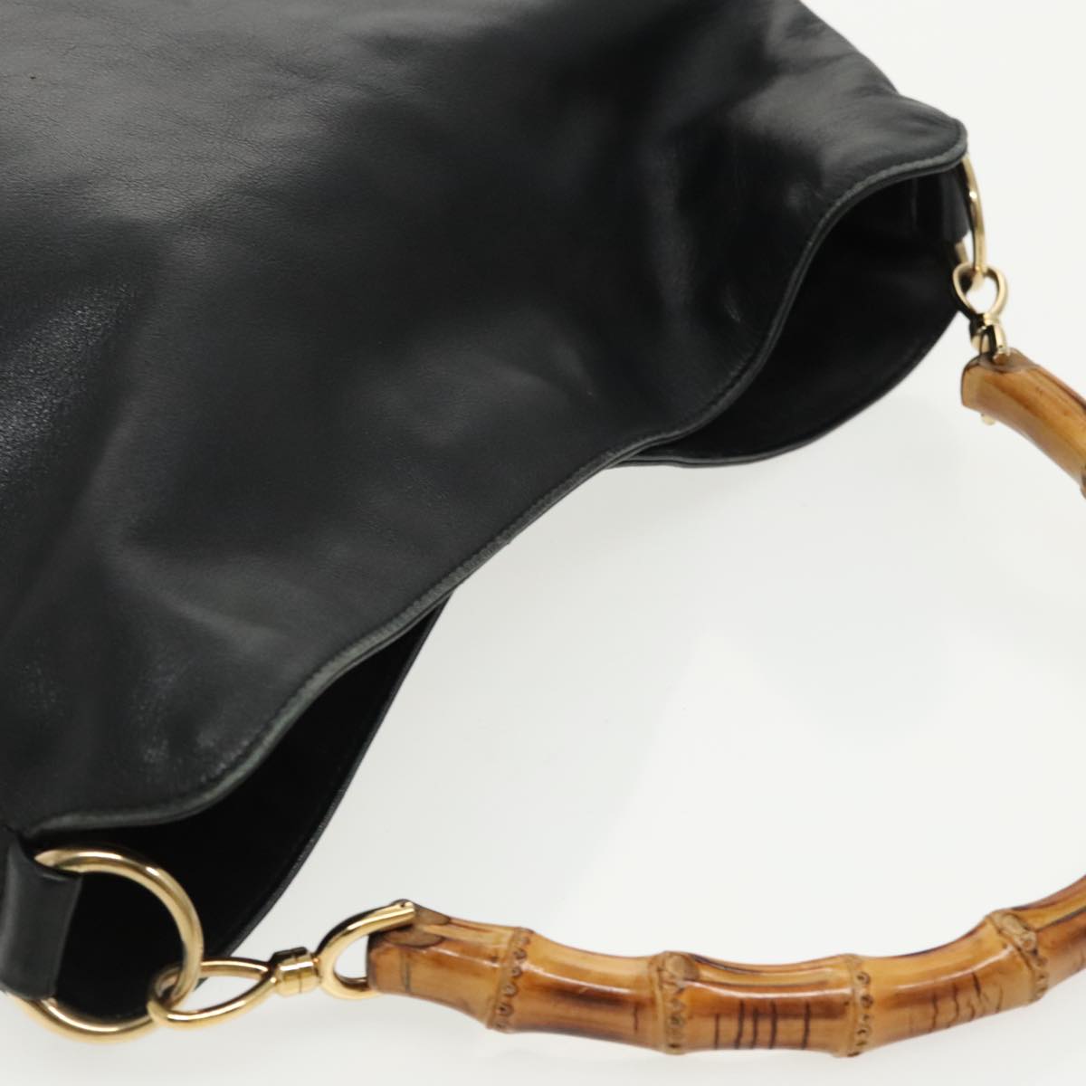 GUCCI Bamboo Hand Bag Leather 2way Black Gold 001 1577 Auth 98735