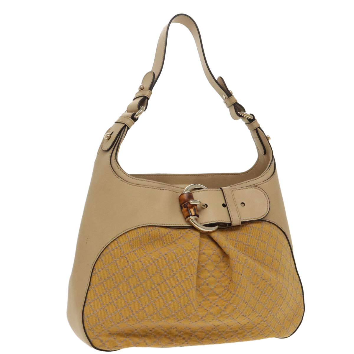 GUCCI Diamante Shoulder Bag Canvas Beige Gold Auth 98742