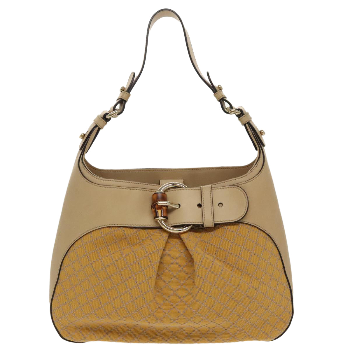 GUCCI Diamante Shoulder Bag Canvas Beige Gold Auth 98742 - 0