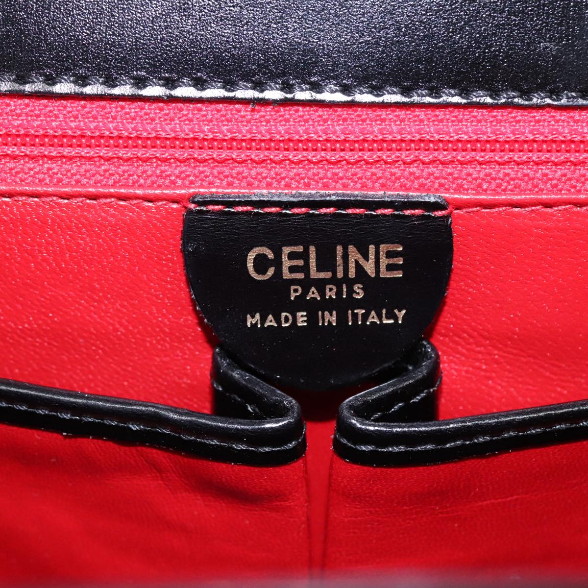 CELINE Hand Bag Leather Black Gold Auth 98746