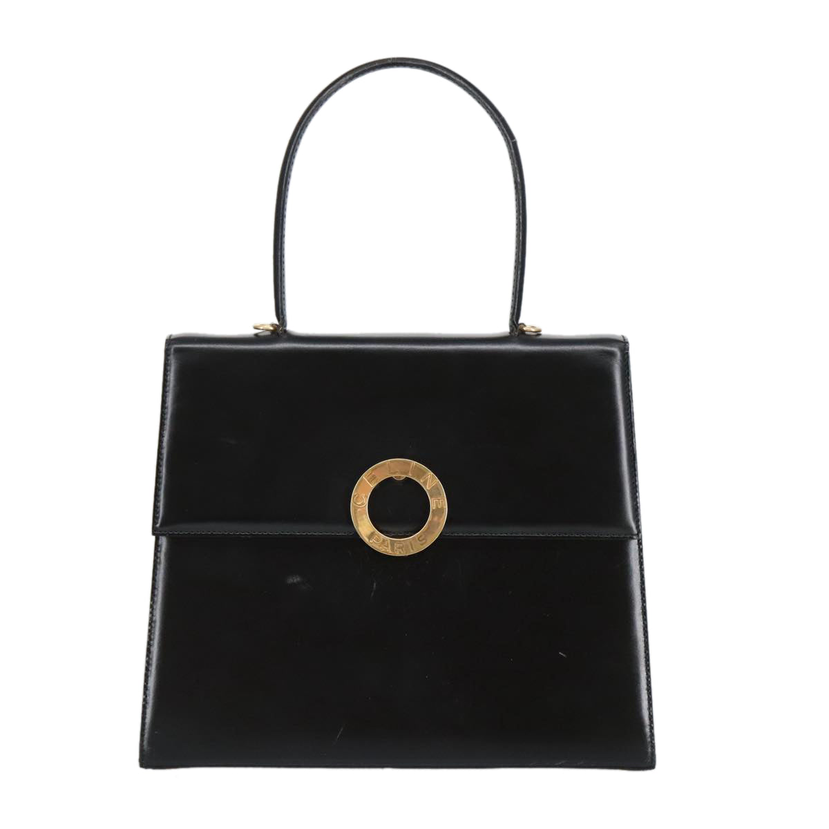 CELINE Hand Bag Leather Black Gold Auth 98746 - 0