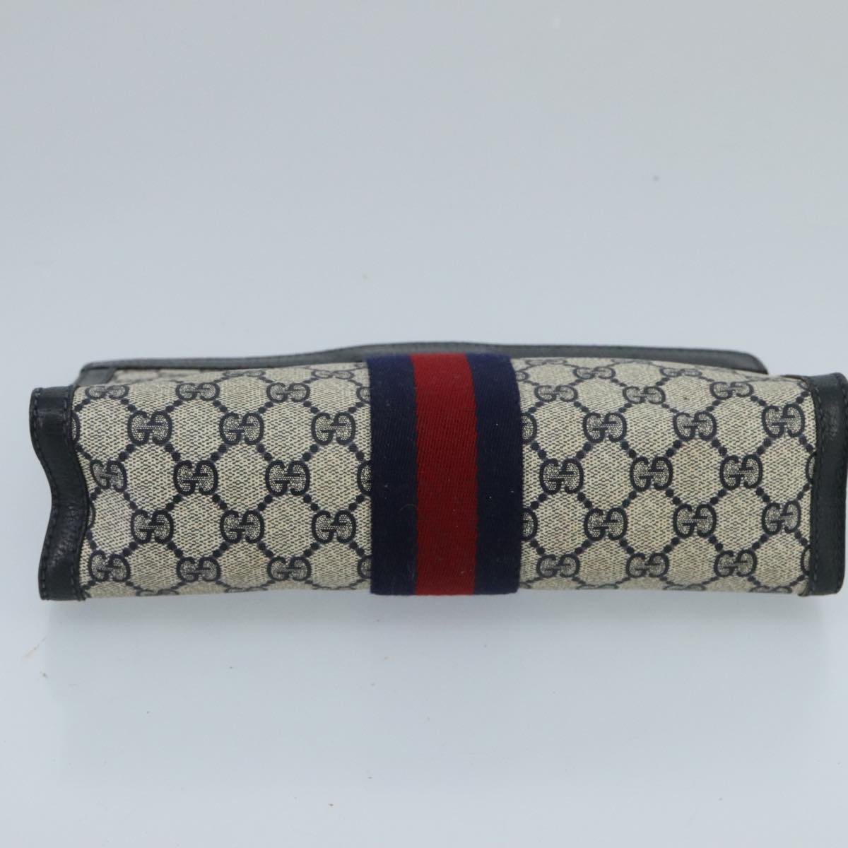 GUCCI GG Supreme Sherry Line Clutch Bag PVC Leather Navy Red Auth 98747