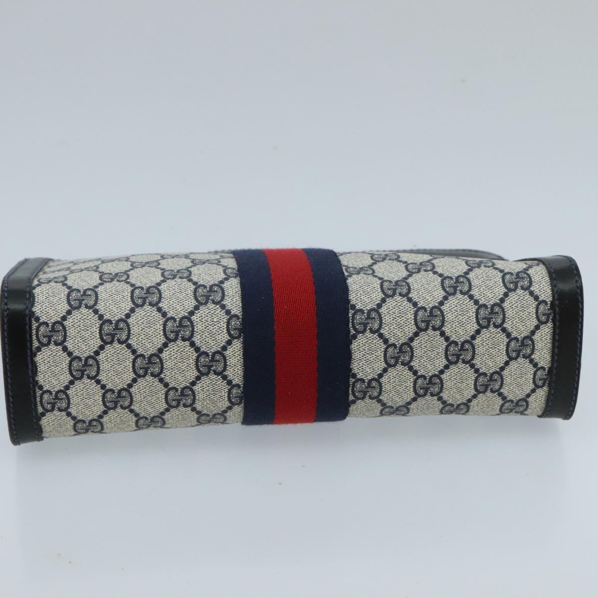 GUCCI GG Supreme Sherry Line Clutch Bag PVC Leather Navy Red Auth 98754