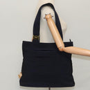 Salvatore Ferragamo Tote Bag Canvas Navy Gold Auth 98764-22