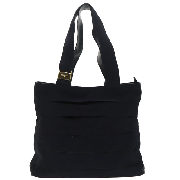 Salvatore Ferragamo Tote Bag Canvas Navy Gold Auth 98764