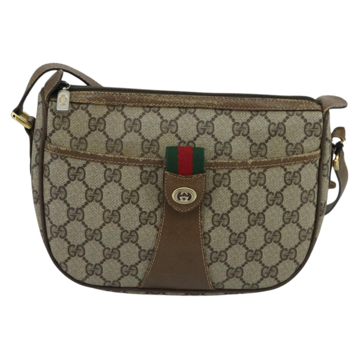 GUCCI GG Supreme Web Sherry Line Shoulder Bag PVC Beige Green Red Auth 98777