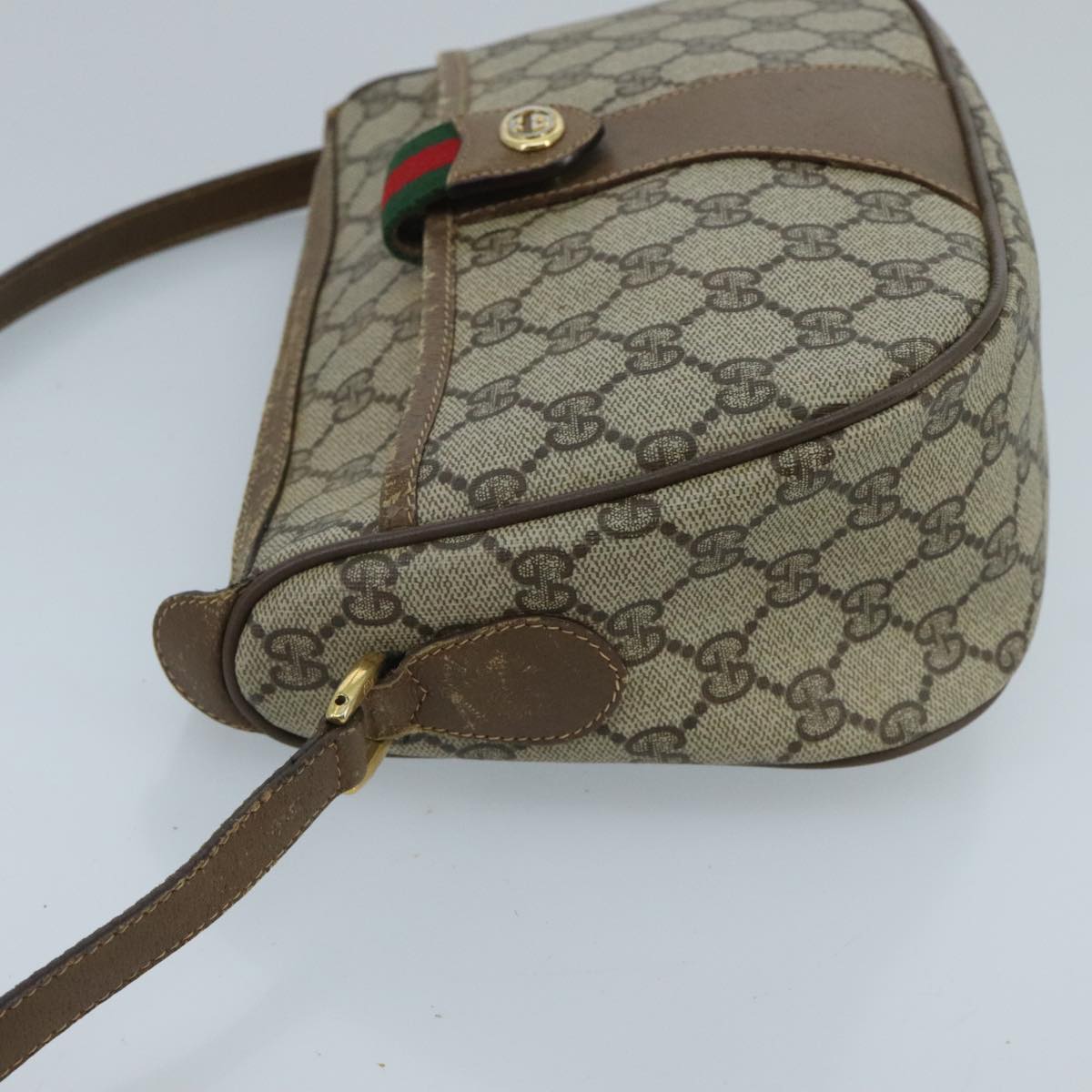 GUCCI GG Supreme Web Sherry Line Shoulder Bag PVC Beige Green Red Auth 98777