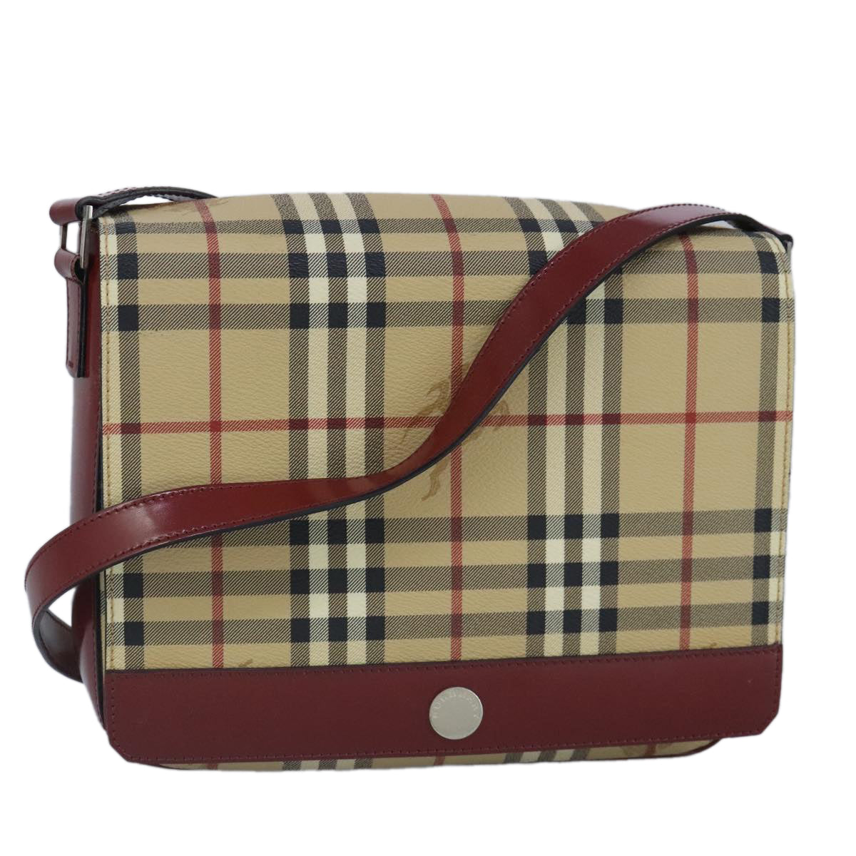 BURBERRY Nova Check Shoulder Bag PVC Leather Beige Red Auth 98779