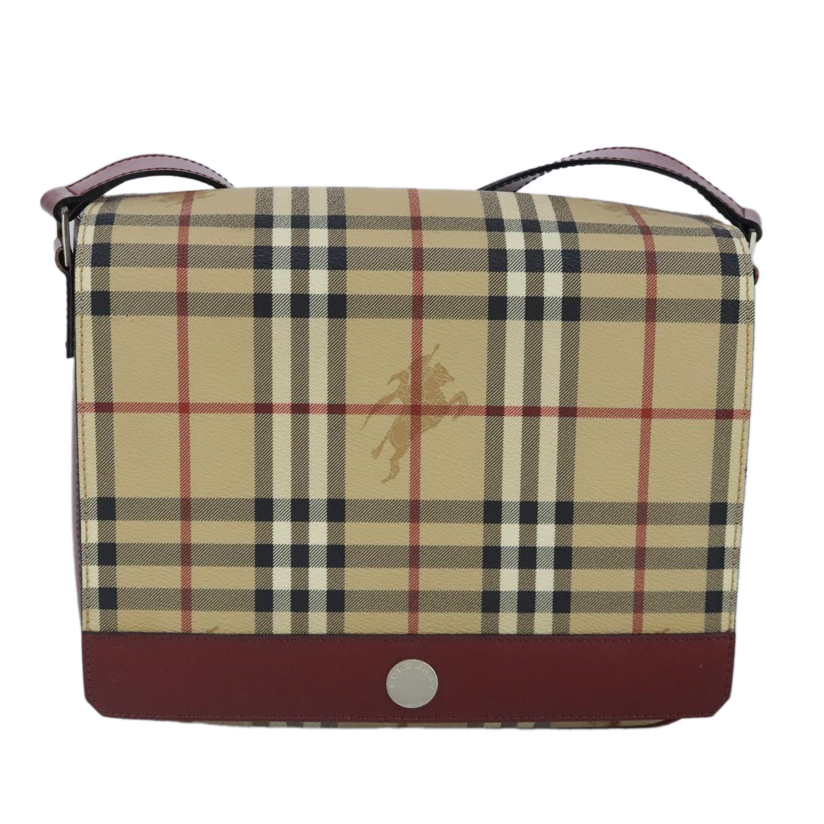 BURBERRY Nova Check Shoulder Bag PVC Leather Beige Red Auth 98779