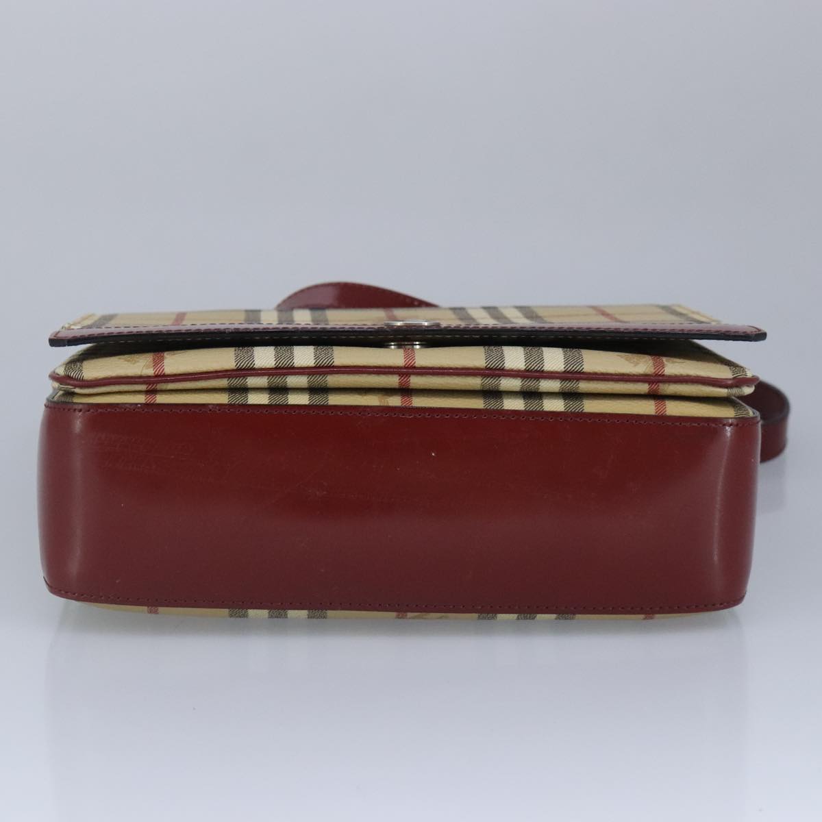 BURBERRY Nova Check Shoulder Bag PVC Leather Beige Red Auth 98779