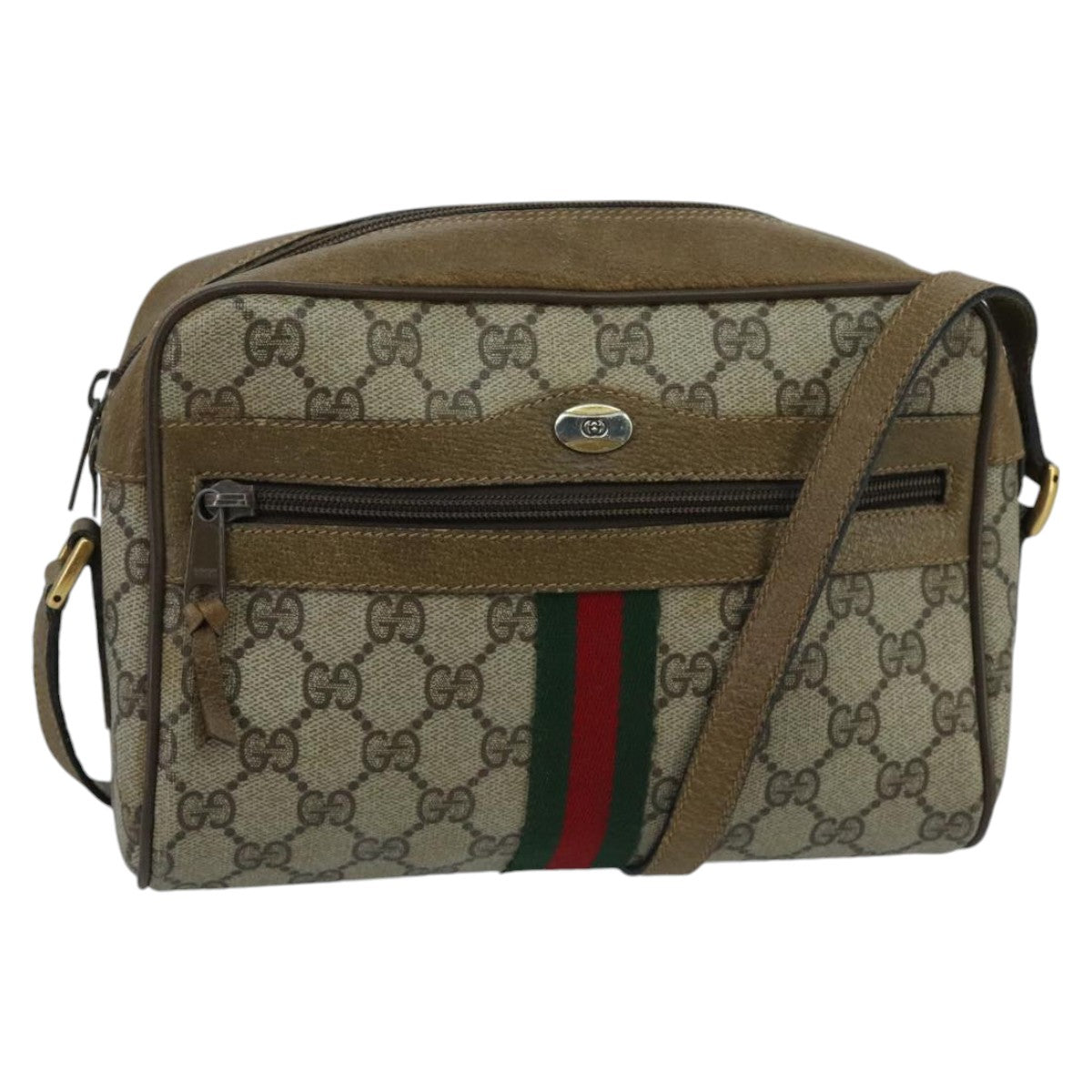 GUCCI GG Supreme Web Sherry Line Shoulder Bag PVC Beige Green Red Auth 98780