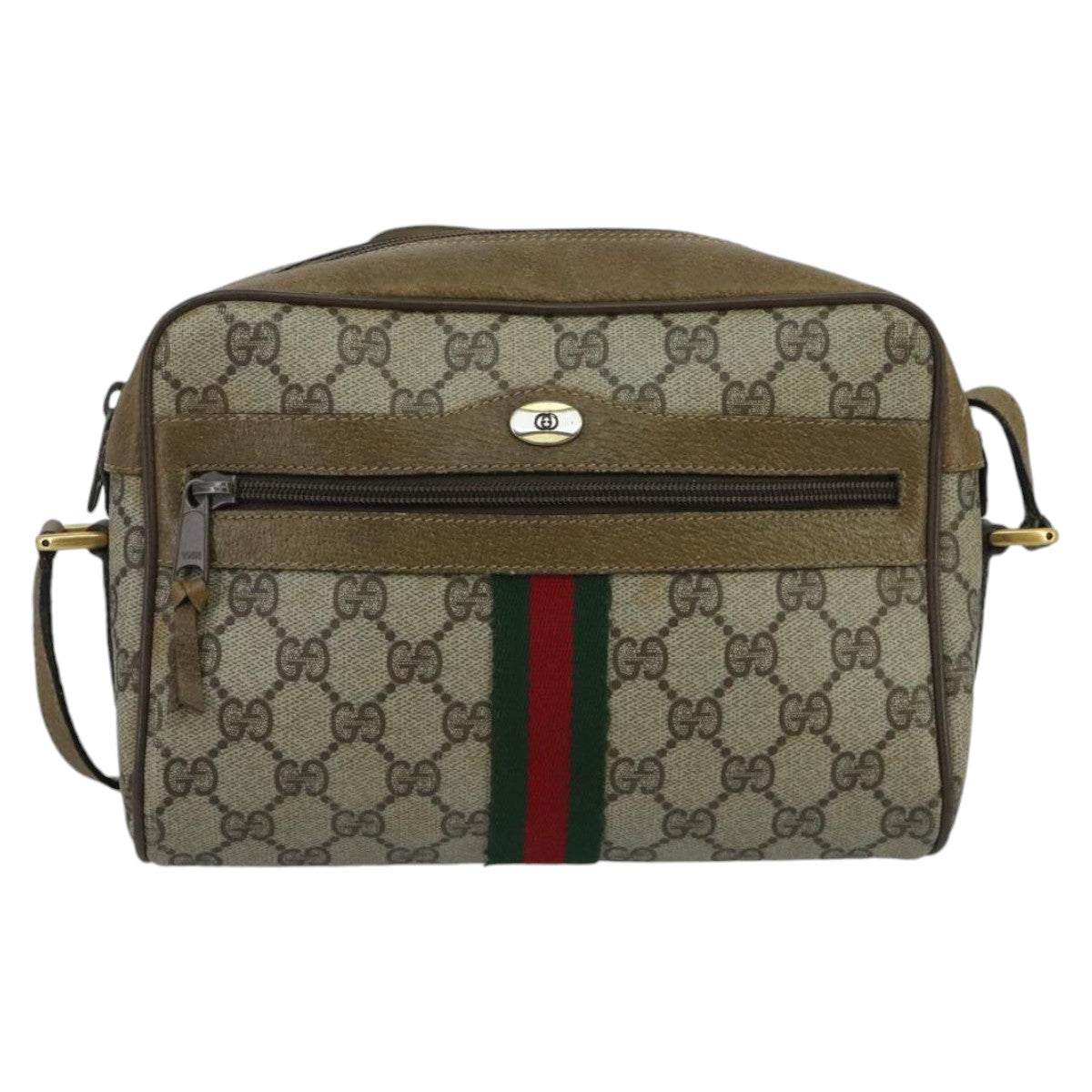 GUCCI GG Supreme Web Sherry Line Shoulder Bag PVC Beige Green Red Auth 98780