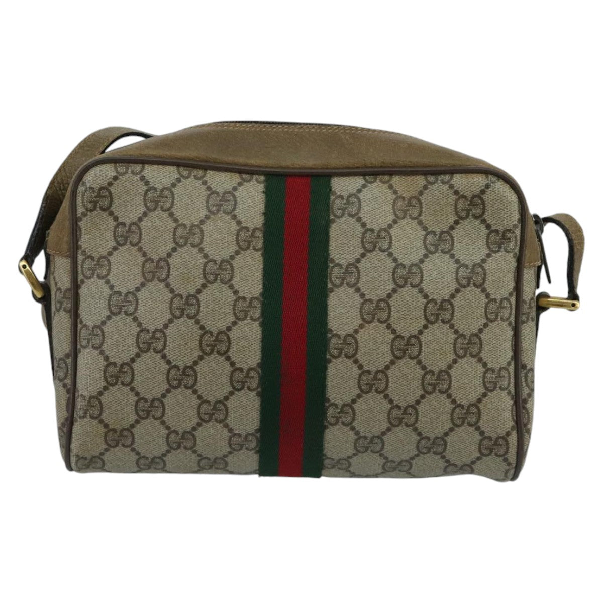 GUCCI GG Supreme Web Sherry Line Shoulder Bag PVC Beige Green Red Auth 98780 - 0