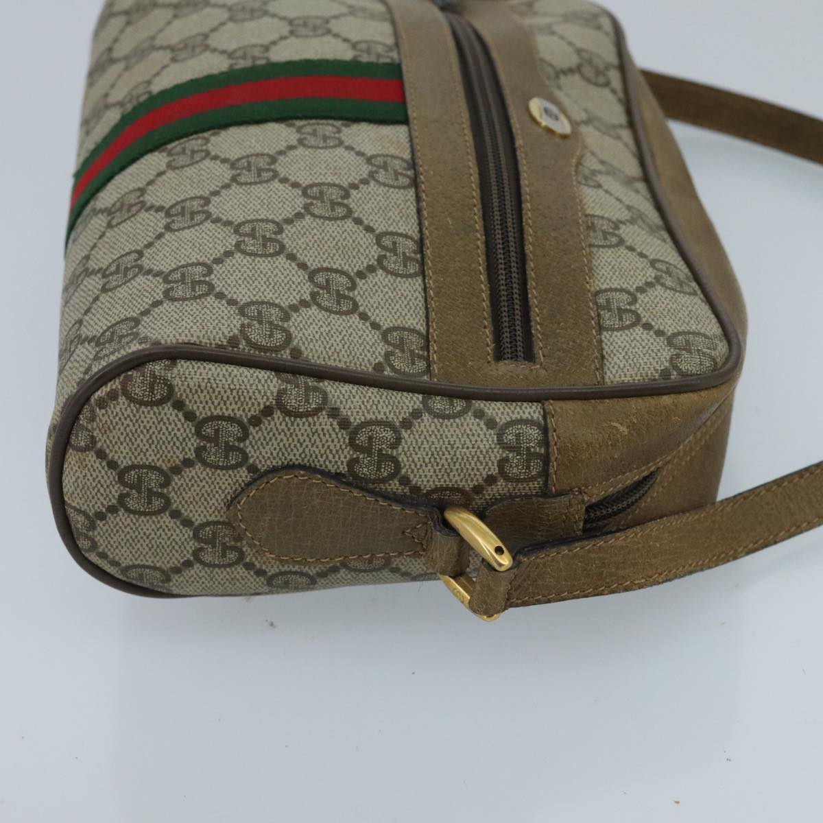 GUCCI GG Supreme Web Sherry Line Shoulder Bag PVC Beige Green Red Auth 98780