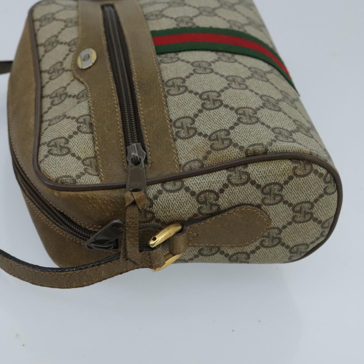 GUCCI GG Supreme Web Sherry Line Shoulder Bag PVC Beige Green Red Auth 98780