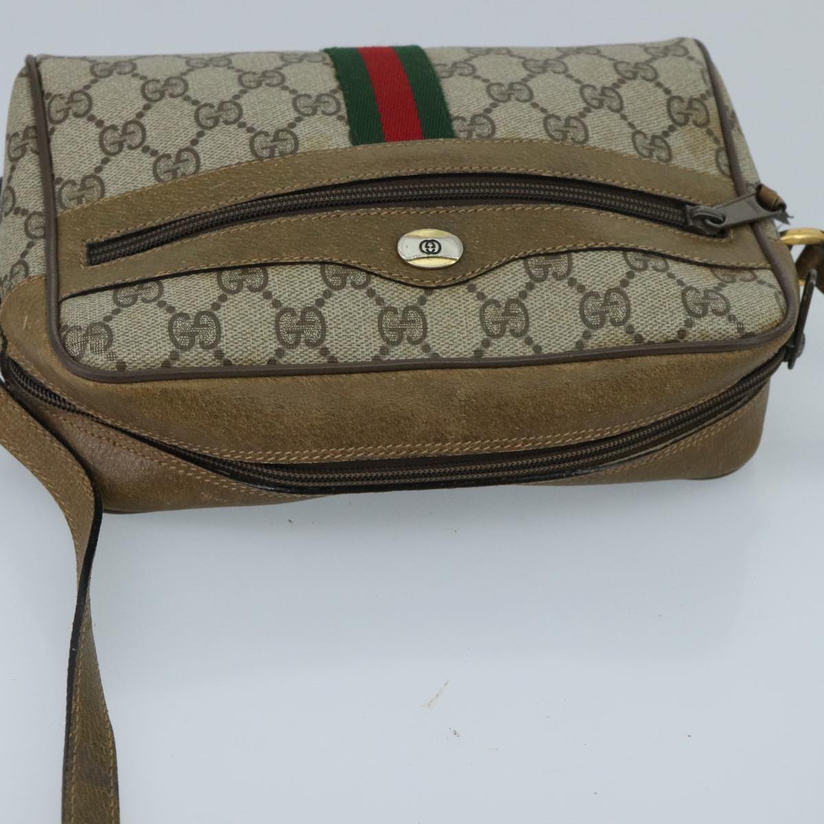 GUCCI GG Supreme Web Sherry Line Shoulder Bag PVC Beige Green Red Auth 98780