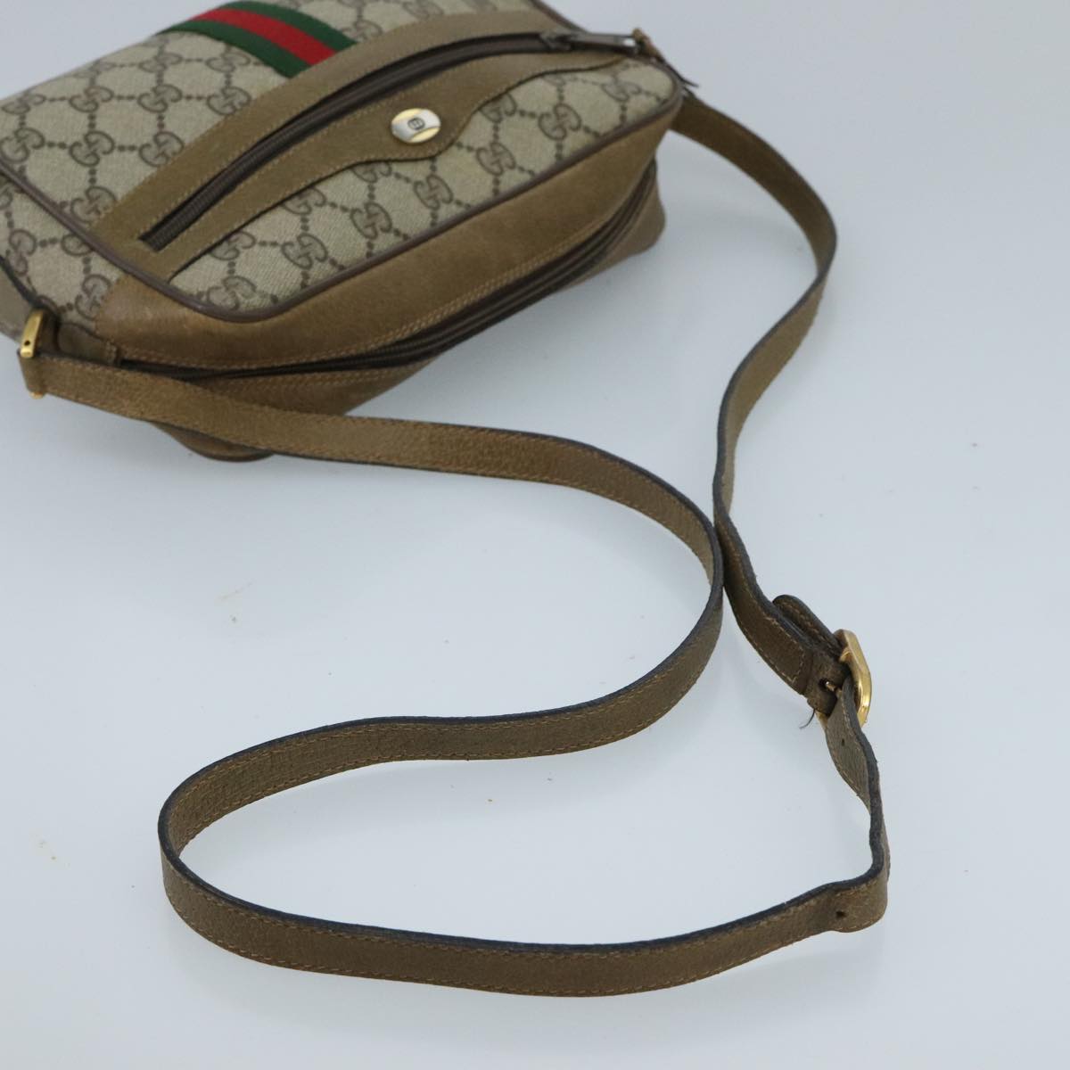 GUCCI GG Supreme Web Sherry Line Shoulder Bag PVC Beige Green Red Auth 98780