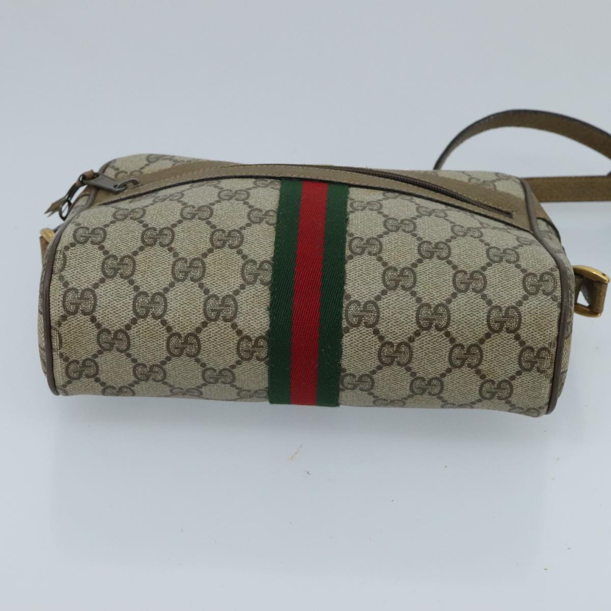 GUCCI GG Supreme Web Sherry Line Shoulder Bag PVC Beige Green Red Auth 98780