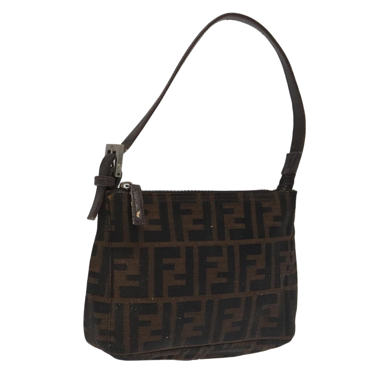 FENDI Zucca Canvas Hand Bag Brown Black Silver Auth 98788