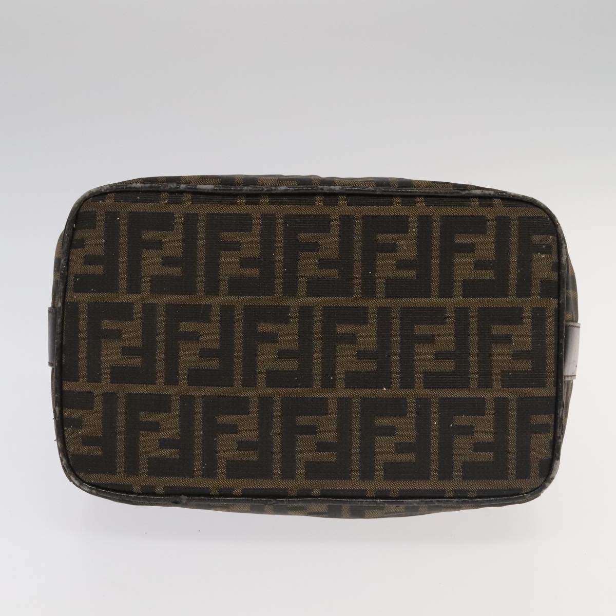 FENDI Zucca Canvas Vanity Pouch Brown Black Silver Auth 98789