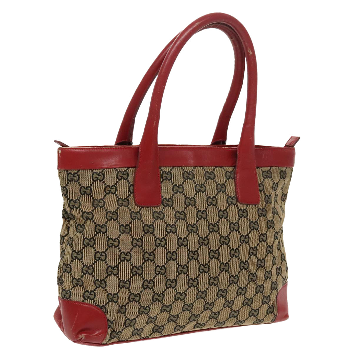 GUCCI GG Canvas Tote Bag Beige Silver Red 33890 Auth 98790