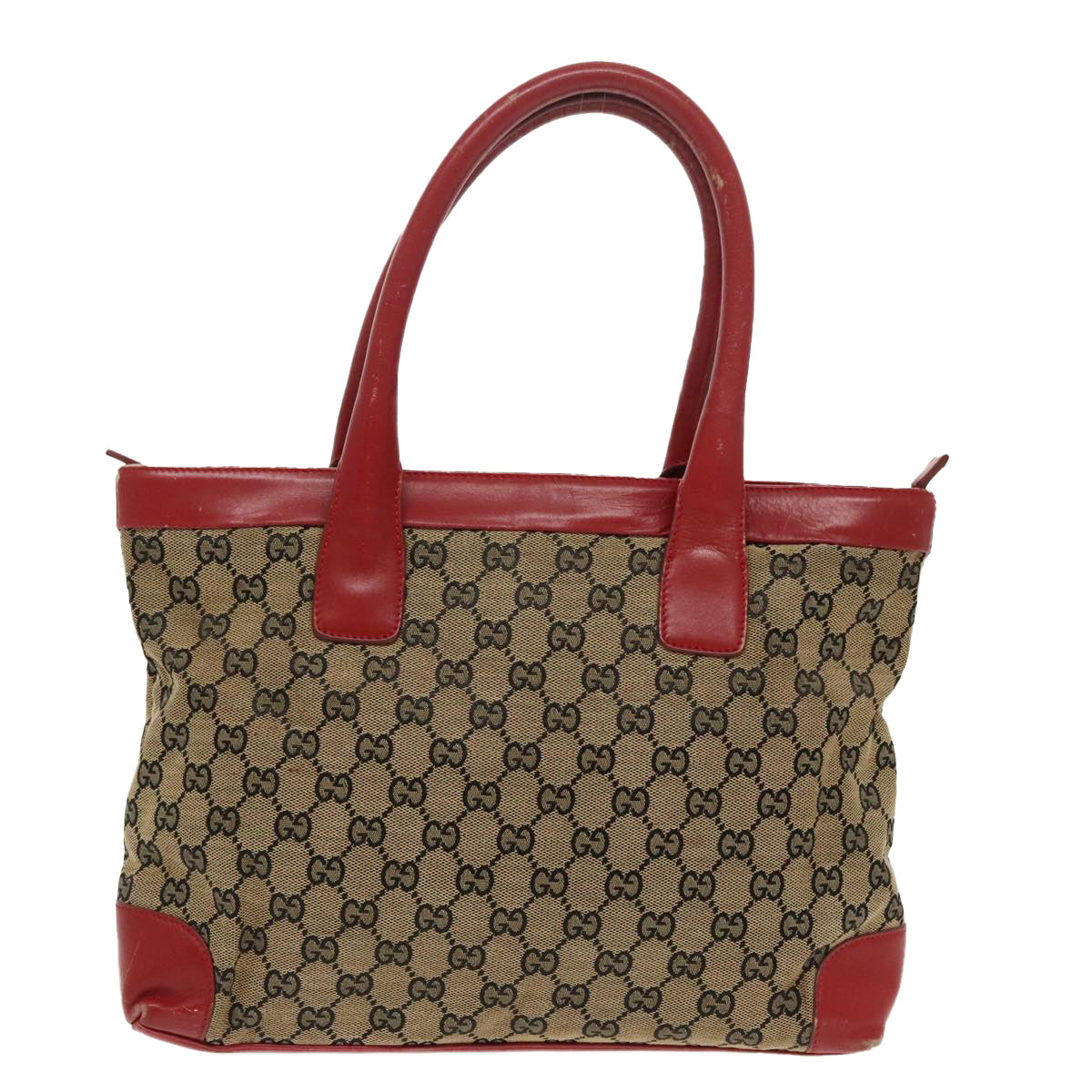 GUCCI GG Canvas Tote Bag Beige Silver Red 33890 Auth 98790