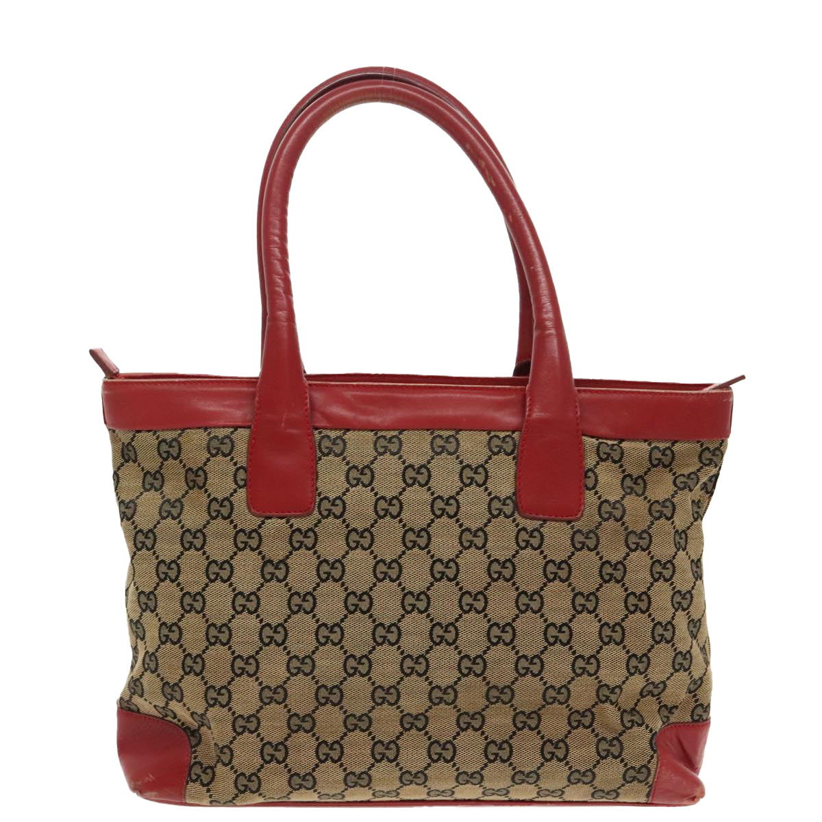 GUCCI GG Canvas Tote Bag Beige Silver Red 33890 Auth 98790 - 0