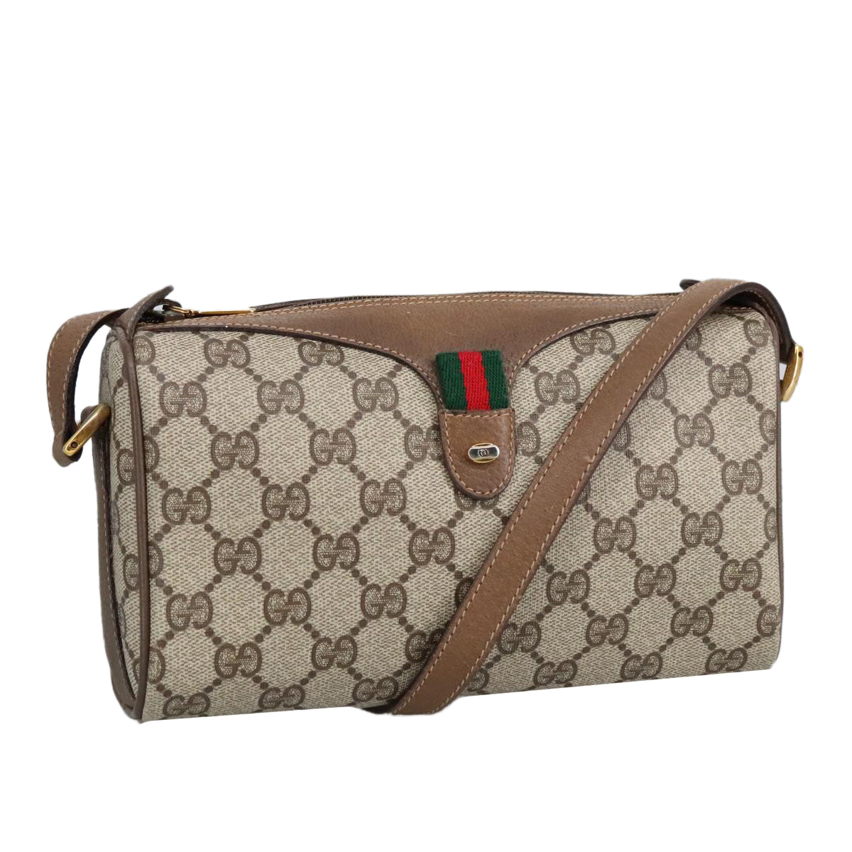 GUCCI GG Supreme Web Sherry Line Shoulder Bag PVC Beige 89 02 018 Auth 98792