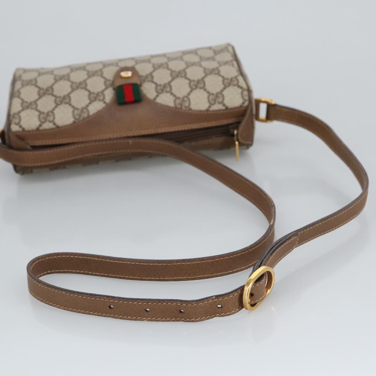 GUCCI GG Supreme Web Sherry Line Shoulder Bag PVC Beige 89 02 018 Auth 98792