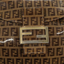 FENDI Zucchino Canvas Mamma Baguette Shoulder Bag Beige Gold Auth 98793-19