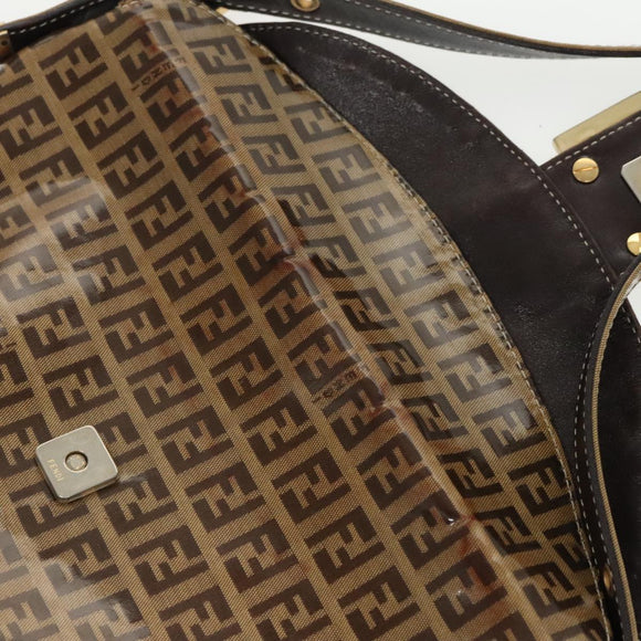 FENDI Zucchino Canvas Mamma Baguette Shoulder Bag Beige Gold Auth 98793