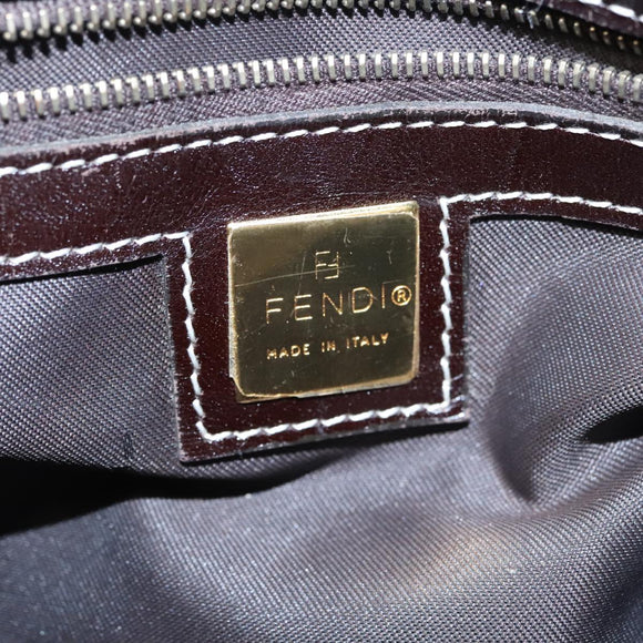 FENDI Zucchino Canvas Mamma Baguette Shoulder Bag Beige Gold Auth 98793