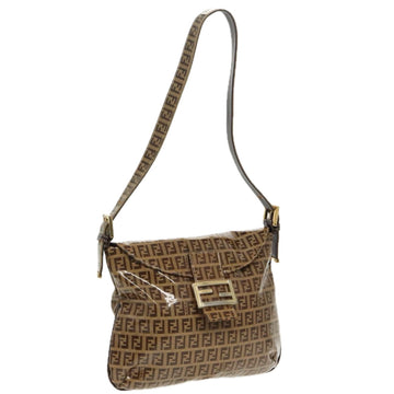 FENDI Zucchino Canvas Mamma Baguette Shoulder Bag Beige Gold Auth 98793