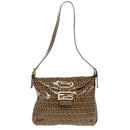 FENDI Zucchino Canvas Mamma Baguette Shoulder Bag Beige Gold Auth 98793-13