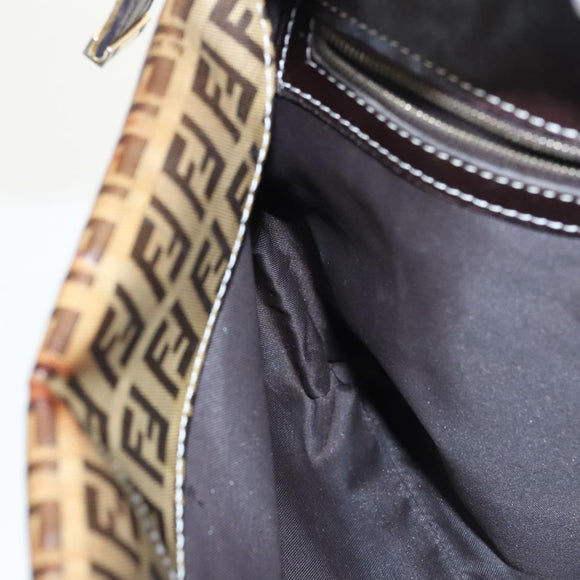 FENDI Zucchino Canvas Mamma Baguette Shoulder Bag Beige Gold Auth 98793