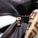 FENDI Zucchino Canvas Mamma Baguette Shoulder Bag Beige Gold Auth 98793-11