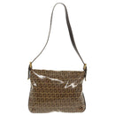FENDI Zucchino Canvas Mamma Baguette Shoulder Bag Beige Gold Auth 98793-2