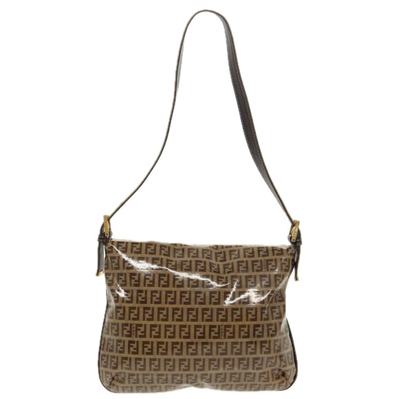FENDI Zucchino Canvas Mamma Baguette Shoulder Bag Beige Gold Auth 98793